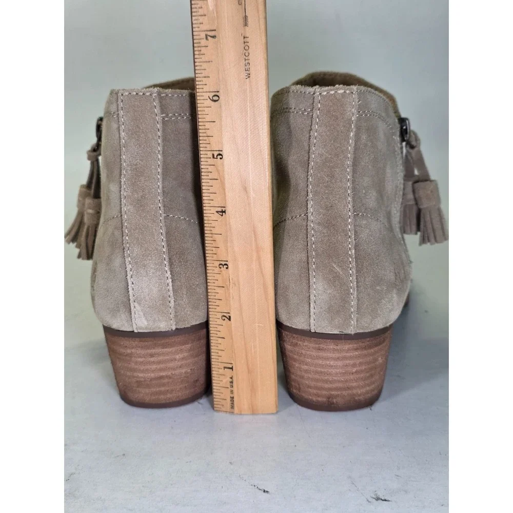 Hush Puppies Women's Ankle Boots Size 8 Brown Beige Suede Shoes Heel Zip Tassel‎